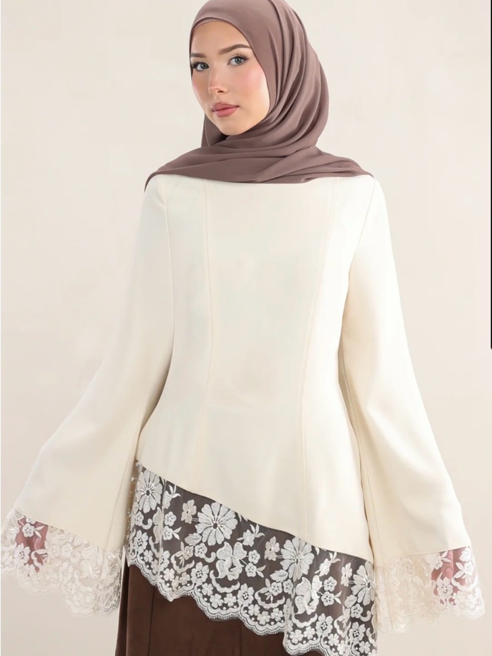 Elegant Cream Lace-Hem Tunic Top - Modest Women’s Tunic